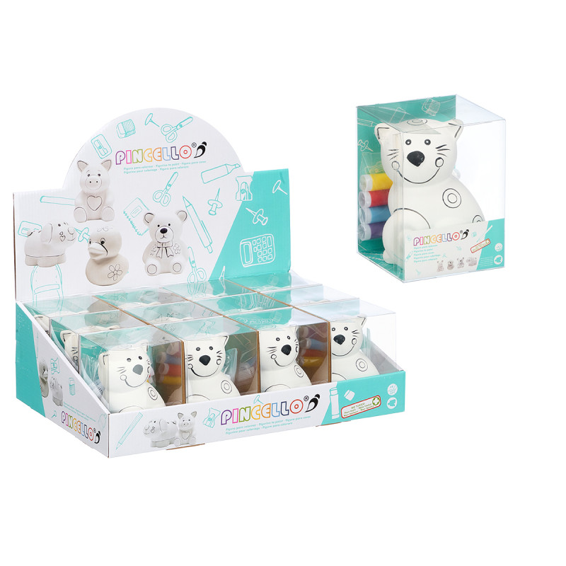 HUCHA GATO CERAMICA CON 4 ROTULADORES