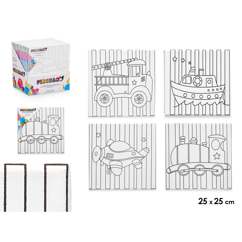TOILE ACTIVITÉ MANUELLE 25X25CM VÉHICULES ASSORT 4