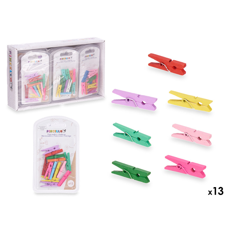 SET 13 PINZE LEGNO MULTICOLORE PICCOLE