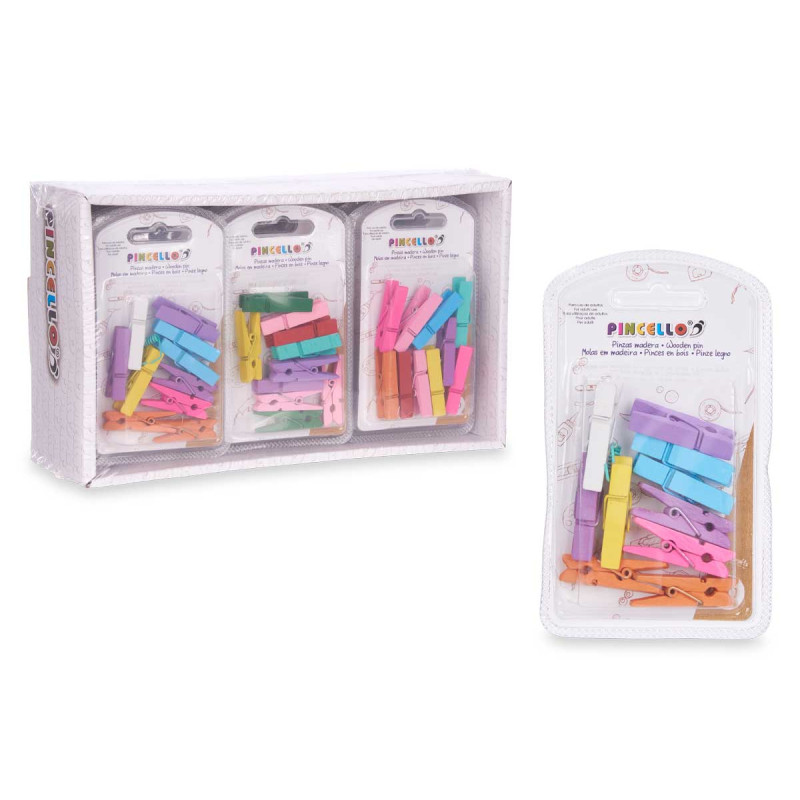 SET 10 PINCES EN BOIS MULTICOLORE MOYEN