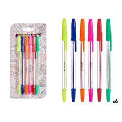 CONJ 6 CANETAS NORMAIS FLUORESCENTE 