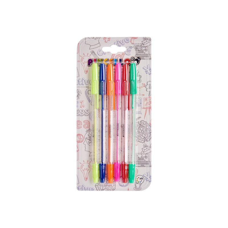 SET 6 STYLOS À BILLE NORMAUX FLUORESCENT