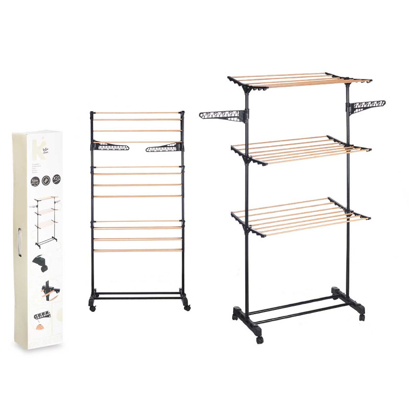 BLACK CLOTHESLINE 16 METERS 3 HEIGHTS WOOD EFFECT