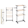 BLACK CLOTHESLINE 16 METERS 3 HEIGHTS WOOD EFFECT