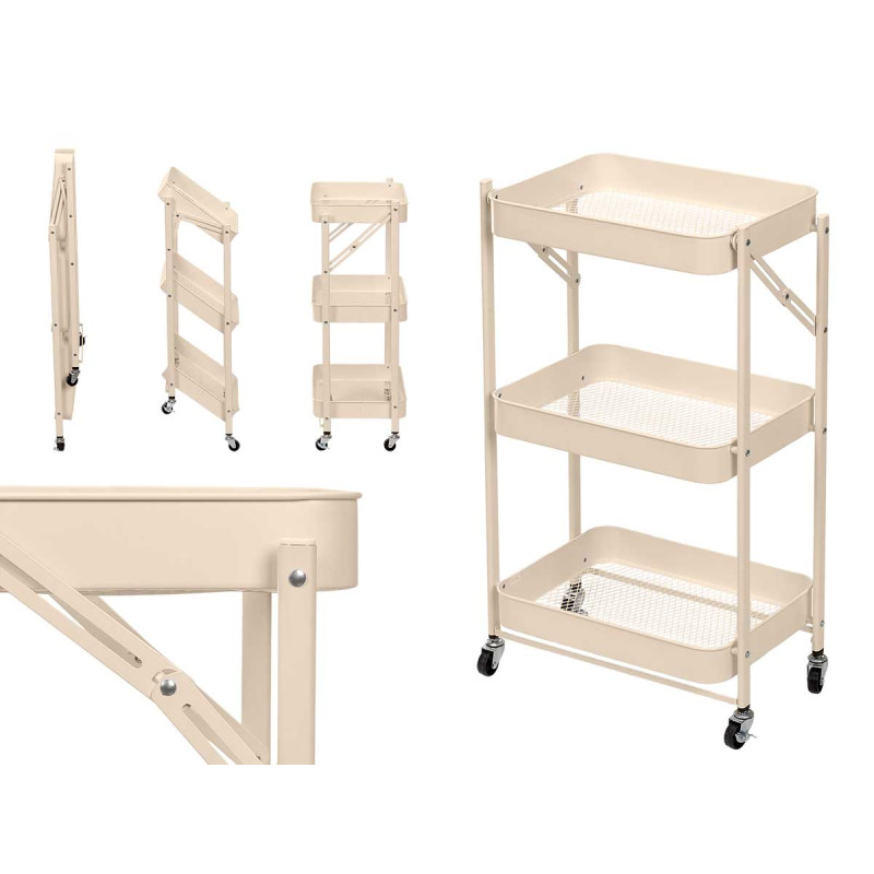 3 TIERS FOLDABLE ROLLING CART CREAM