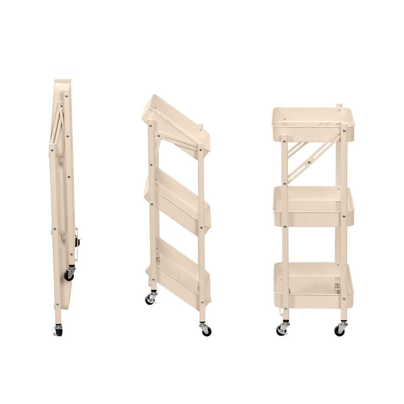 CHARIOT 3 NIVEAUX PLIABLE CRÈME