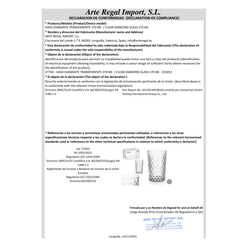 VASO DIAMANTE TRANSPARENTE 395 ML 