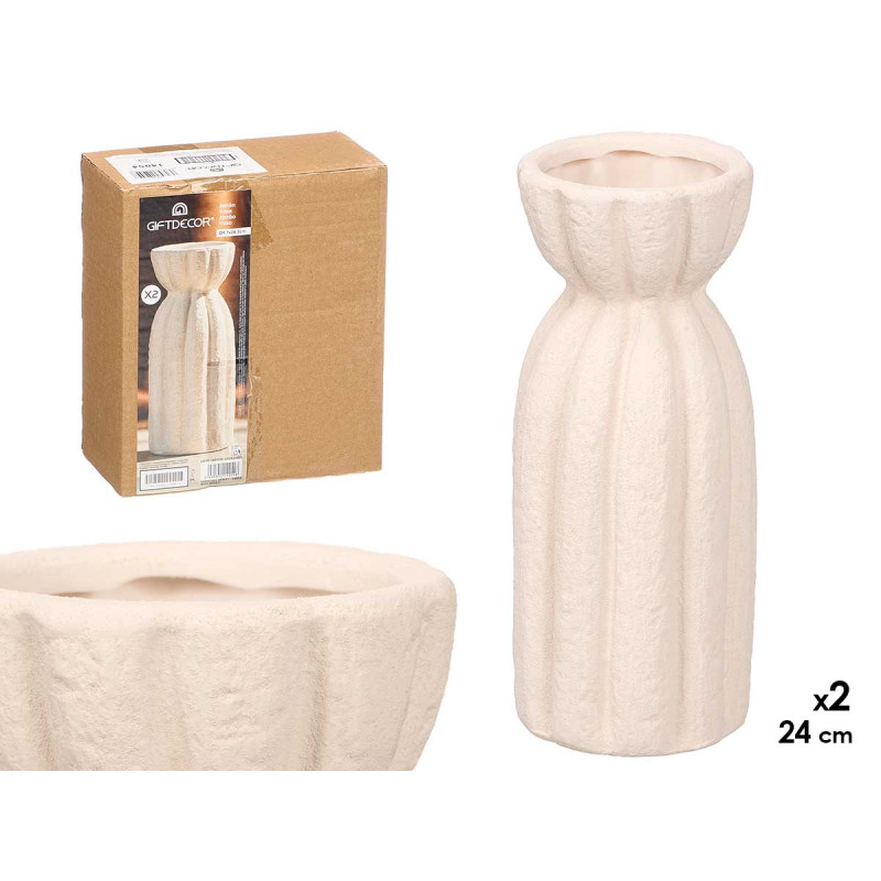 WIDE STRIPED SAHARA WHITE VASE MEDIUM
