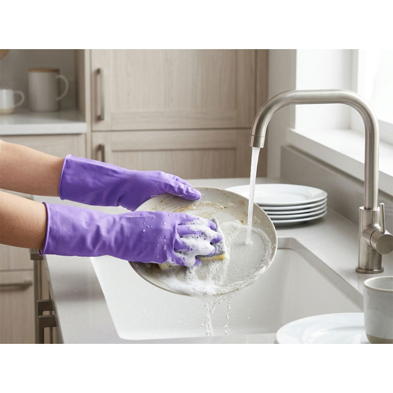 FLOCKED DISHWASHING GLOVES ASRT 2 COL