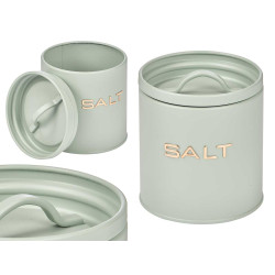 MINT GREEN SALT JAR WITH RAISED LETTERS