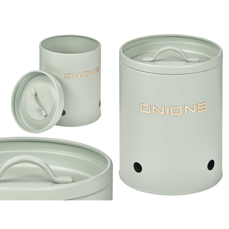 MINT GREEN ONION BIN WITH EMBOSSED LETTERING