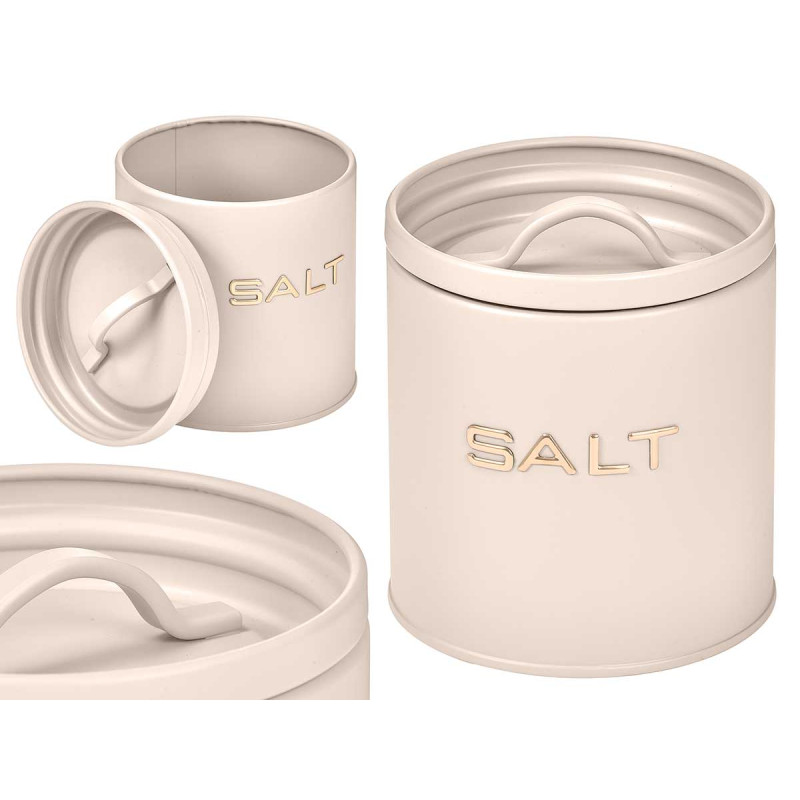 CREAM SALT JAR WITH RAISED LETTERS