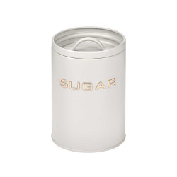 WHITE SUGAR JAR WITH RAISED LETTERS