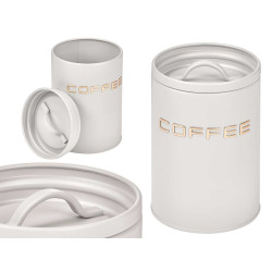 WHITE COFFEE JAR WITH RAISED LETTERS