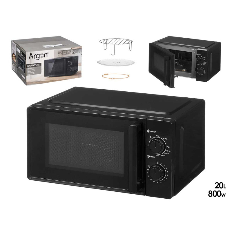 MICROONDAS GRILL 20 LTR 800W NEGRO