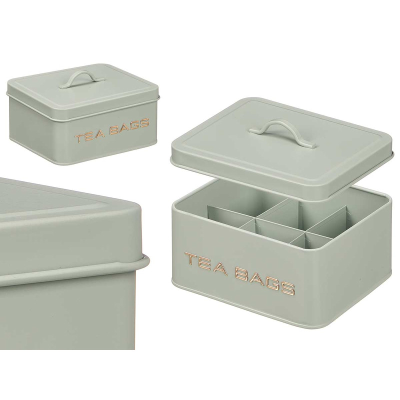 MINT GREEN TEA BOX 6 COMPARTMENTS RAISED LETTERS