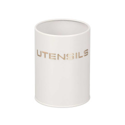 WHITE UTENSIL HOLDER WITH RAISED LETTERS