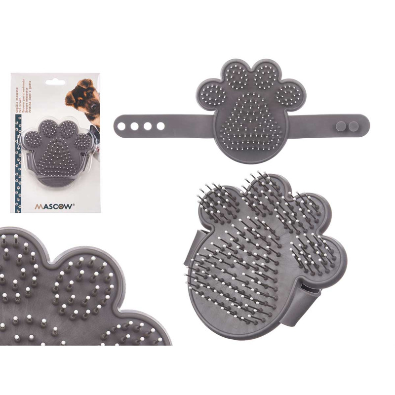 PET BRUSH WITH SPIKES FOOTSPRINTS METAL GREY