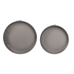 SET 2 GREY ROUND STEEL ROASTER PAN
