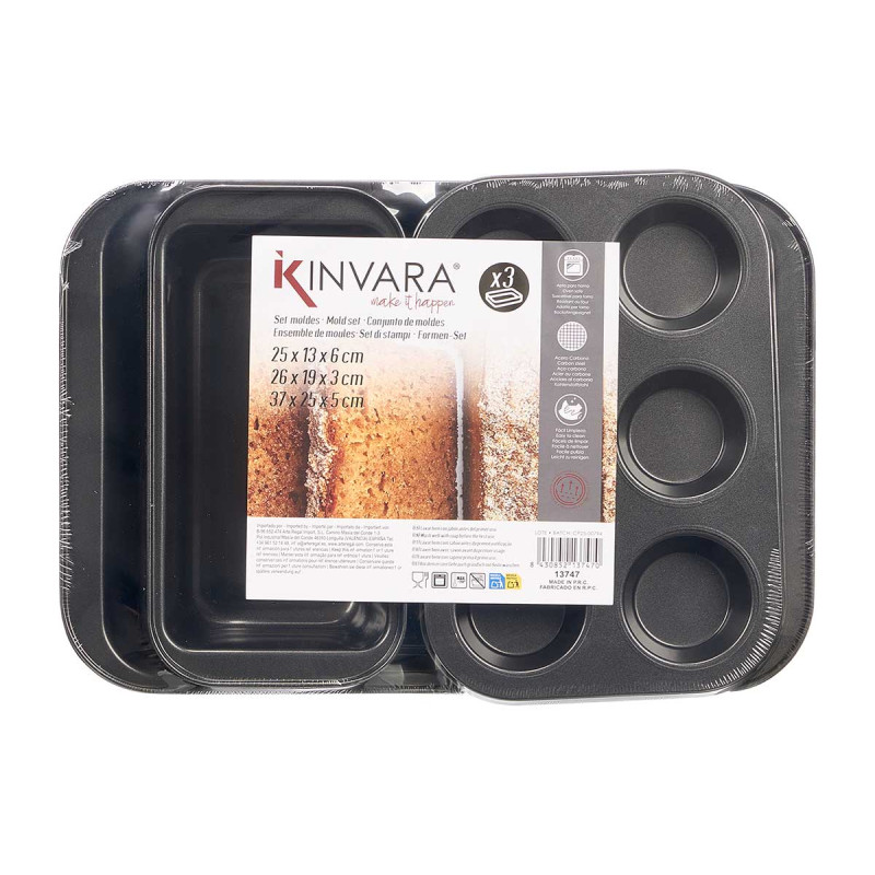 SET 3 MOLDE RECTANGULAR 3 FORMAS ACERO GRIS