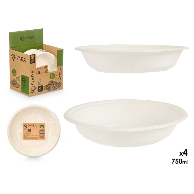 SET 4 BIODEGRADABLE SOUP PLATES 750ML