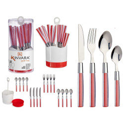 SET 16 STAINLESS STEEL CUTLERY RED PS HANDLE 