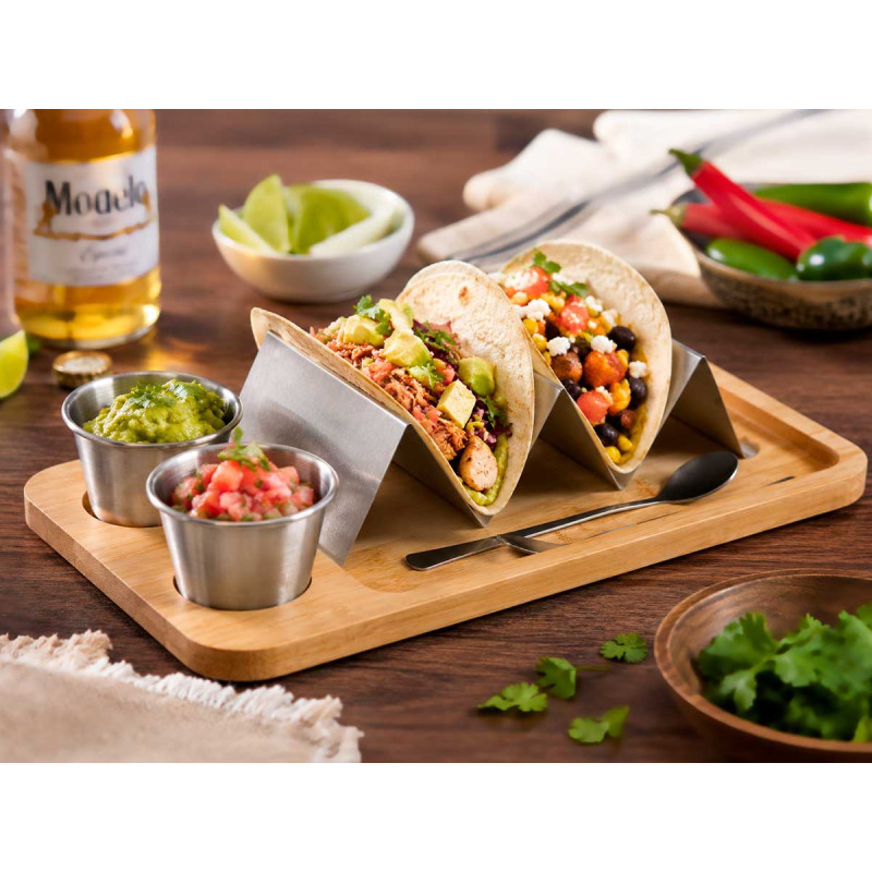 BAMBOO METAL SAUCE BOWL AND TACOS SUPPORT
