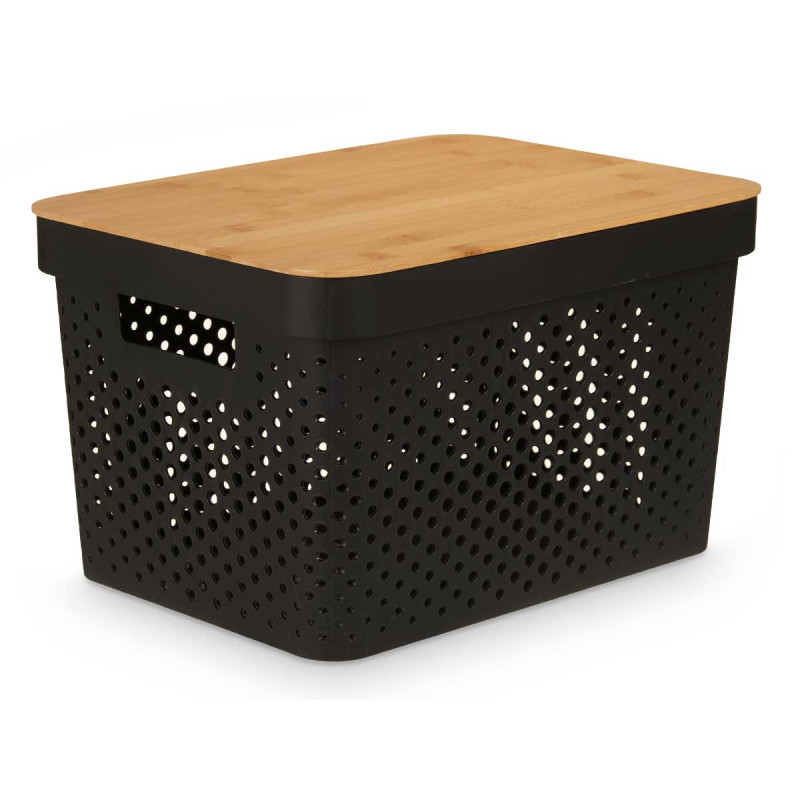 CAIXA MULTIUSOS TAMPA BAMBU GRD PRETA 22CM