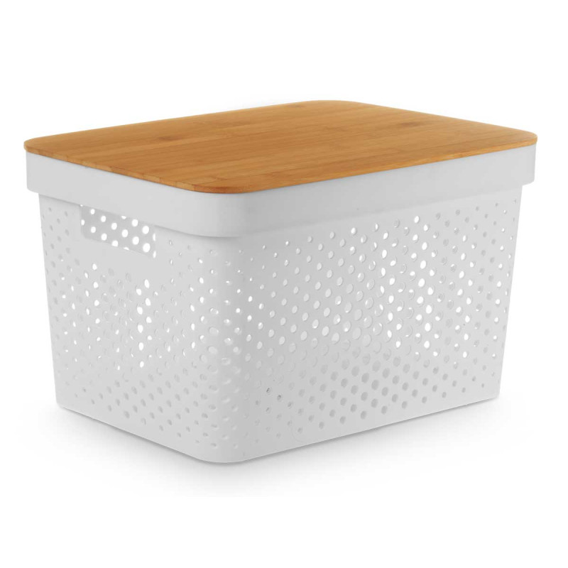 CAIXA MULTIUSOS TAMPA BAMBU GRD BRANCA 22CM