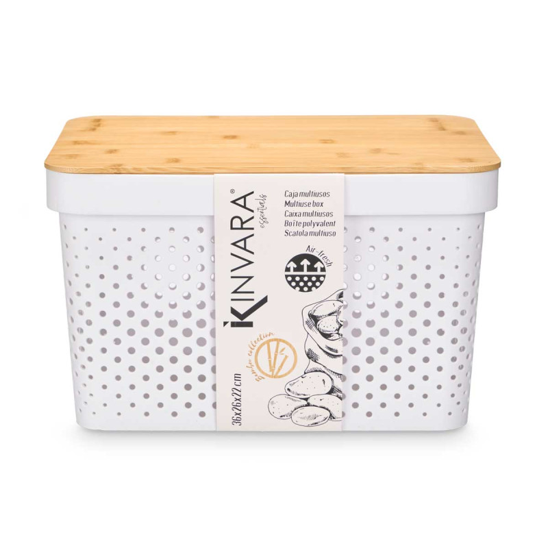 MULTIUSE BOX BAMBOO LID LARGE WHITE 22CM