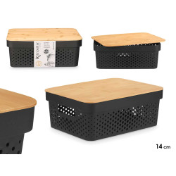 CAJA MULTIUSOS PERFORADA TAPA BAMBU MDN NEGRA 14CM