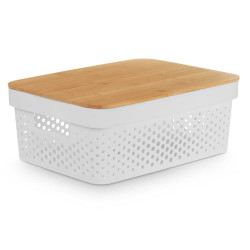 CAIXA MULTIUSOS TAMPA BAMBU MED BRANCA 14CM
