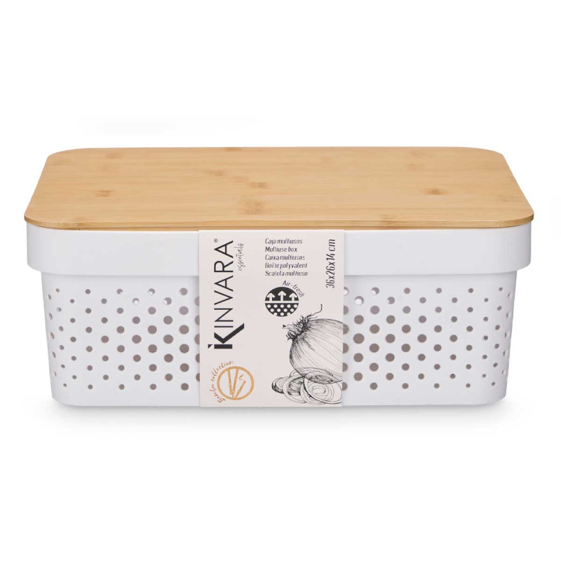 CAJA MULTIUSOS PERFORADA TAPA BAMBU MDN BLANC 14CM