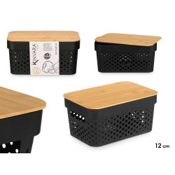 CAJA MULTIUSOS PERFORADA TAPA BAMBU PEQ NEGRA 12CM