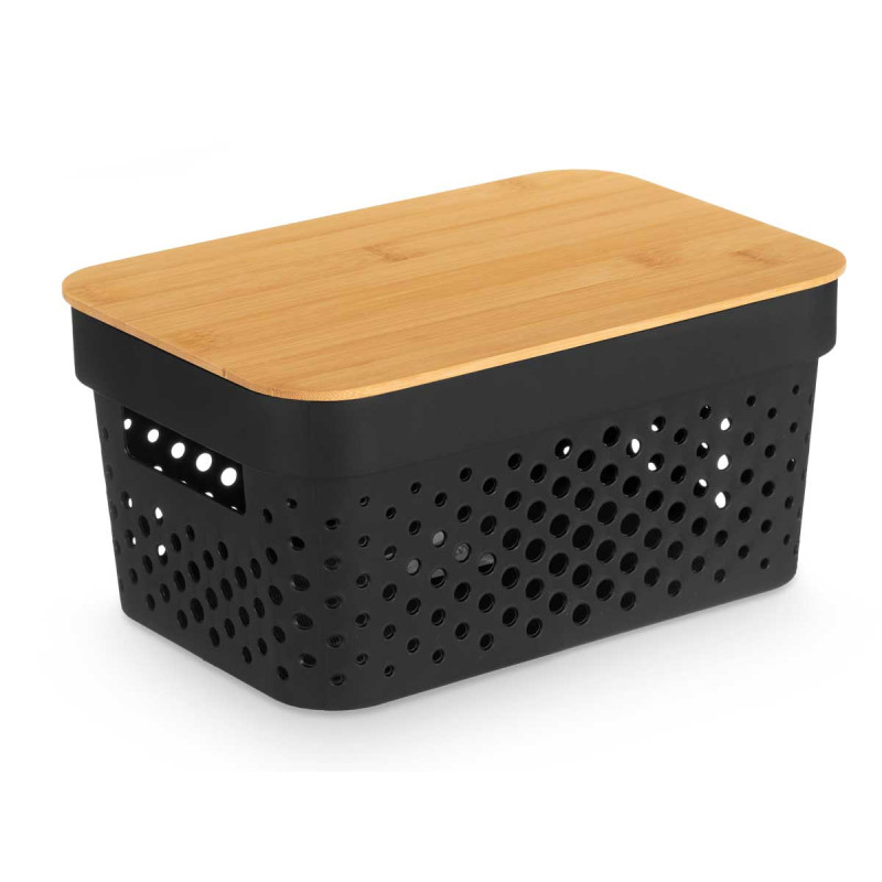 CAIXA MULTIUSOS TAMPA BAMBU PEQ PRETA 12CM