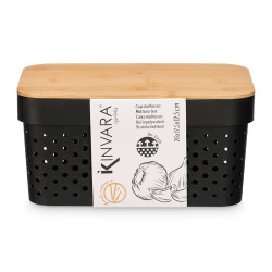 CAIXA MULTIUSOS TAMPA BAMBU PEQ PRETA 12CM