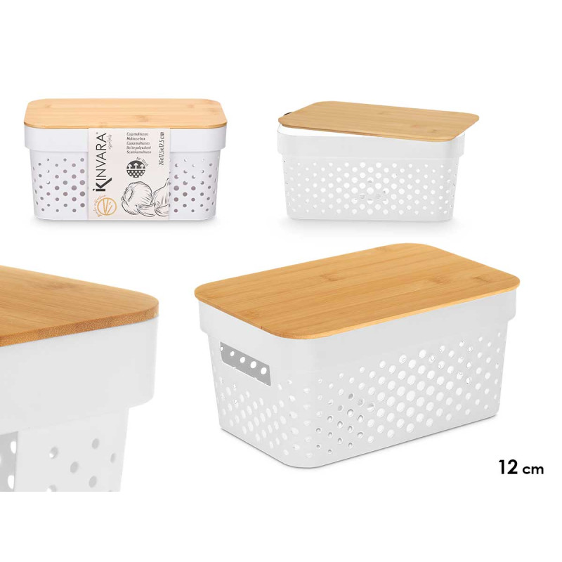 CAJA MULTIUSOS PERFORADA TAPA BAMBU PEQ BLANC 12CM