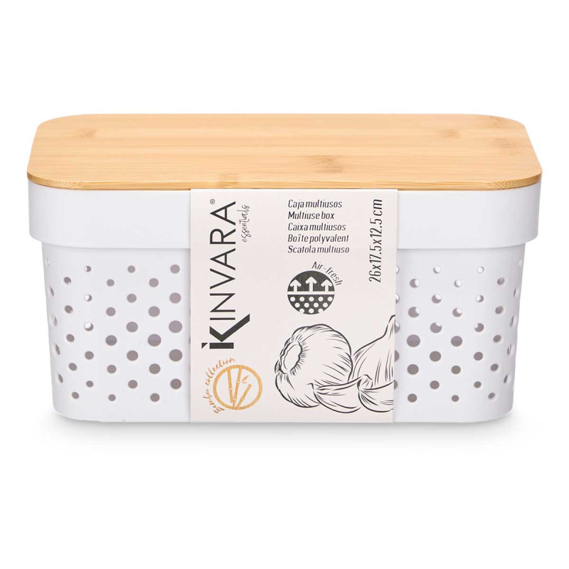 CAIXA MULTIUSOS TAMPA BAMBU PEQ BRANCA 12CM