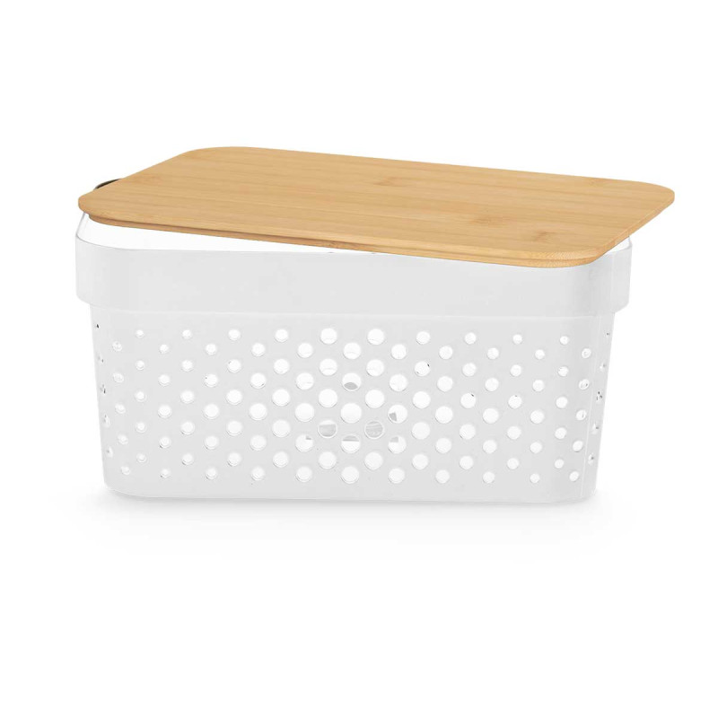 CAIXA MULTIUSOS TAMPA BAMBU PEQ BRANCA 12CM