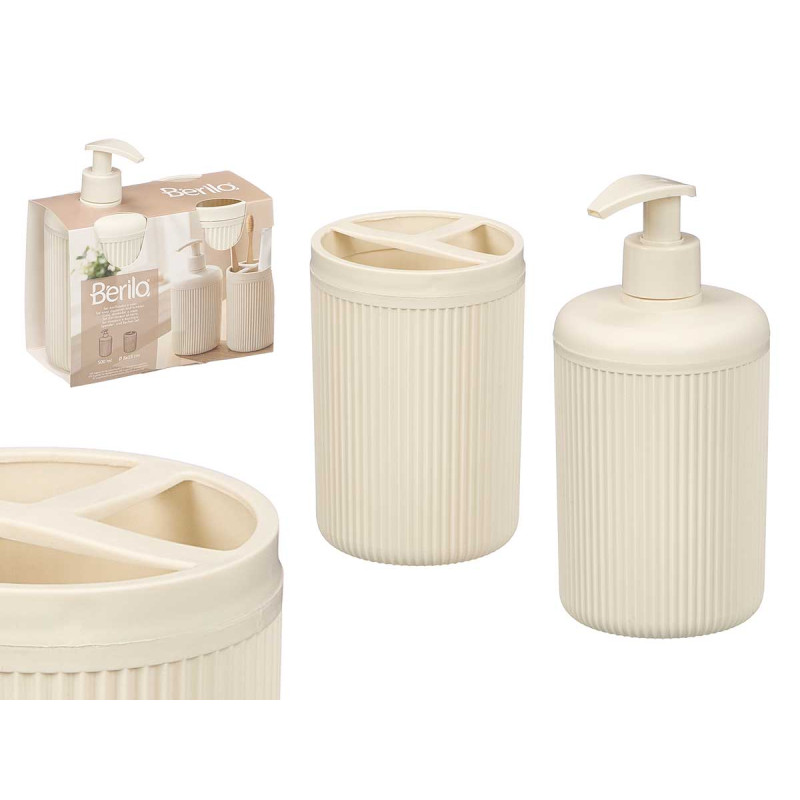 SET DISPENSADOR COPO RISCAS BRANCO