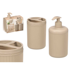SET DISPENSER BICCHIERE RIGHE BEIGE