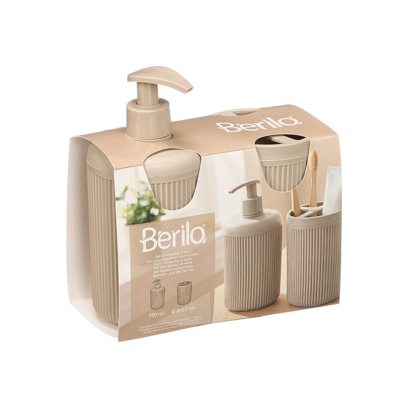 BEIGE STRIPED DISPENSER CUP SET