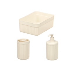 SET DISPENSADOR COPO BANDEJA RISCAS BRANCO