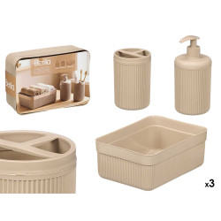 BEIGE STRIPED DISPENSER CUP TRAY SET