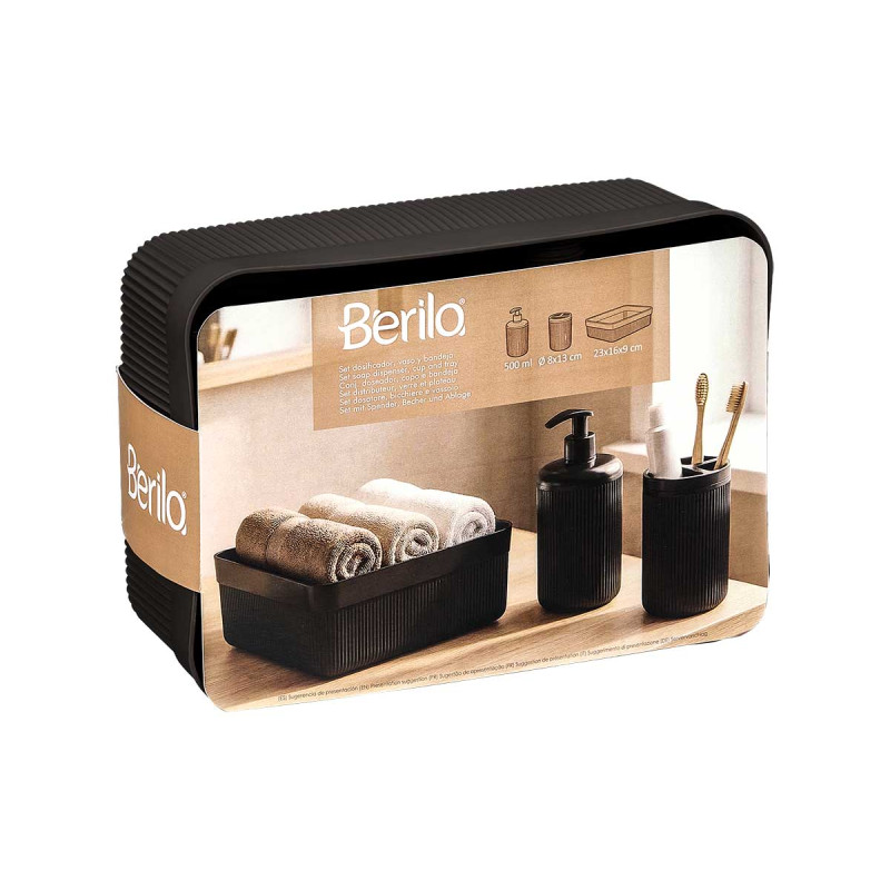 BLACK STRIPED DISPENSER CUP TRAY SET