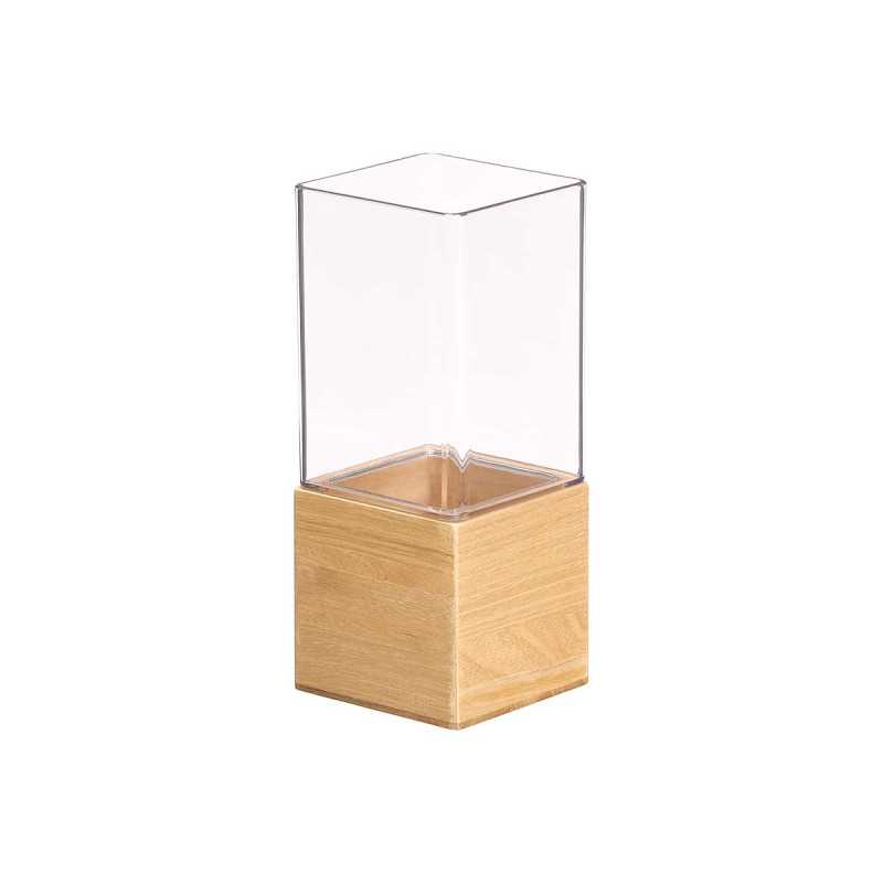 VASO ACRILICO QUADRATO BASE LEGNO 10X10X25CM