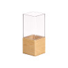 VASO ACRILICO QUADRADO BASE MADEIRA 10X10X25CM