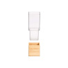 VASO ACRILICO QUADRADO BASE MADEIRA 10X10X25CM