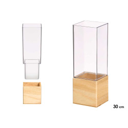 VASO ACRILICO QUADRATO BASE LEGNO 10X10X30CM