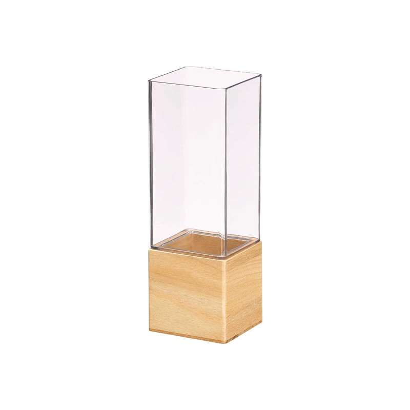 VASO ACRILICO QUADRATO BASE LEGNO 10X10X30CM
